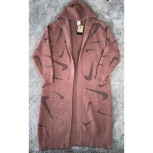 Nike Phoenix Cozy Boucle Long Knit Cardigan Size Medium Women Plum FD4282-208